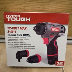 ( BRAND NEW SEALED ) Hyper Tough 12V Max Lithium-Ion 3-in-1 Multi-Head Power Drill Set with 1.5Ah Battery and Charger / Cordless Drill