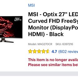 2 MSI - Optix 27" LED Curved FHD FreeSync Monitor (DisplayPort, HDMI) - Black
