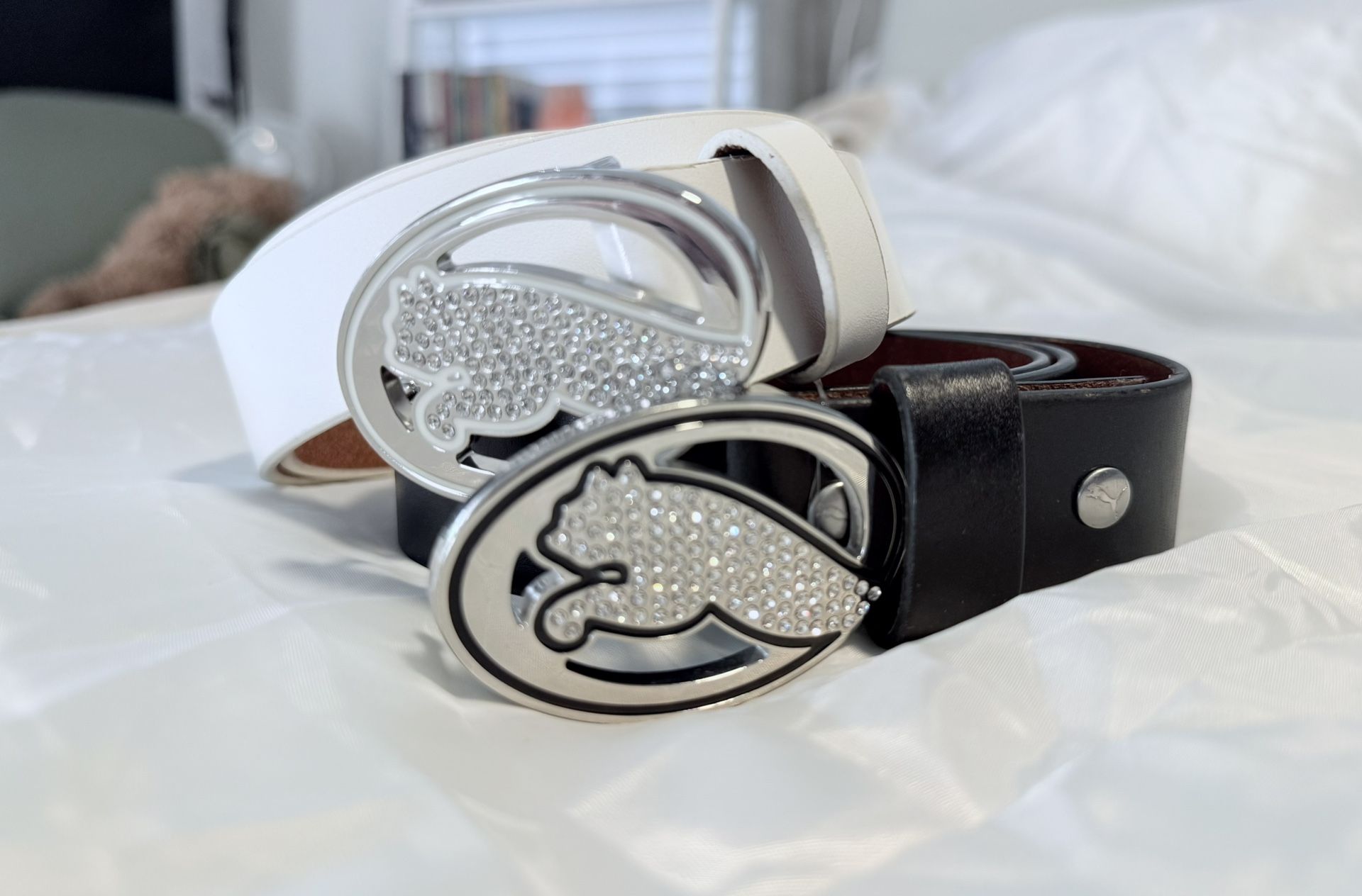 Puma Crystal Buckle Belts – Black & White – Genuine Leather – Brand New