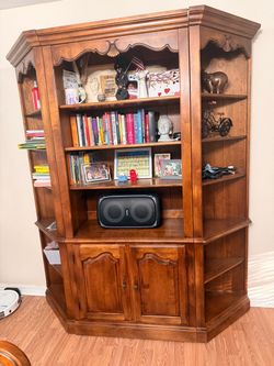 Wood Corner Bookcase with Cabinet