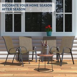 NEW - Patio Chairs Set of 4, Outdoor Stackable Dining Chairs for All Weather, Dark Brown, Breathable Garden Outdoor Furniture for Backyard Deck