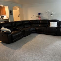 Brown Leather Powered Couch