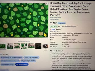 Brand new 8x6ft green leaf rug for nursery/daycare/classroom