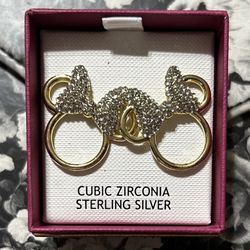 Minnie Mouse Gold Plated Sterling Silver Earrings With Cubic Zirconia Bows