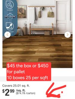 ✨️ $450 !! (250sqft) Lifeproof Eastcourt Hickory

9.44 in W x 47.64 in L Waterproof Hybrid

Resilient Flooring
