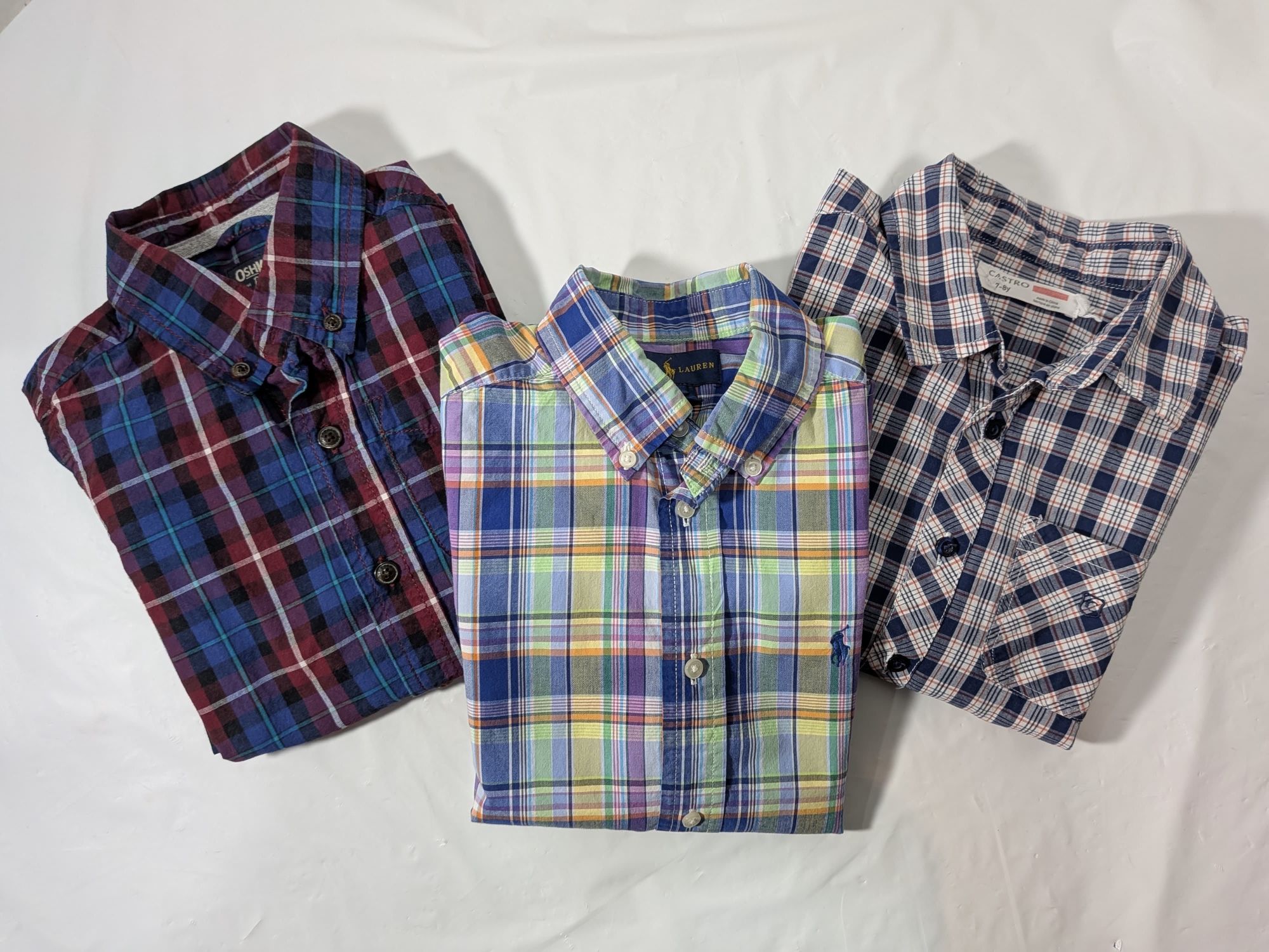 Set Of 3 : boys' long-sleeve plaid, button-down shirts