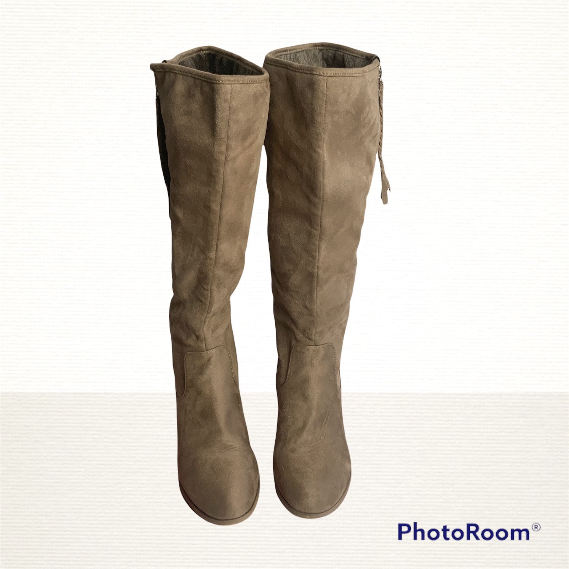 JG Khaki Tan Side Zip Knee High Boots Wm 9