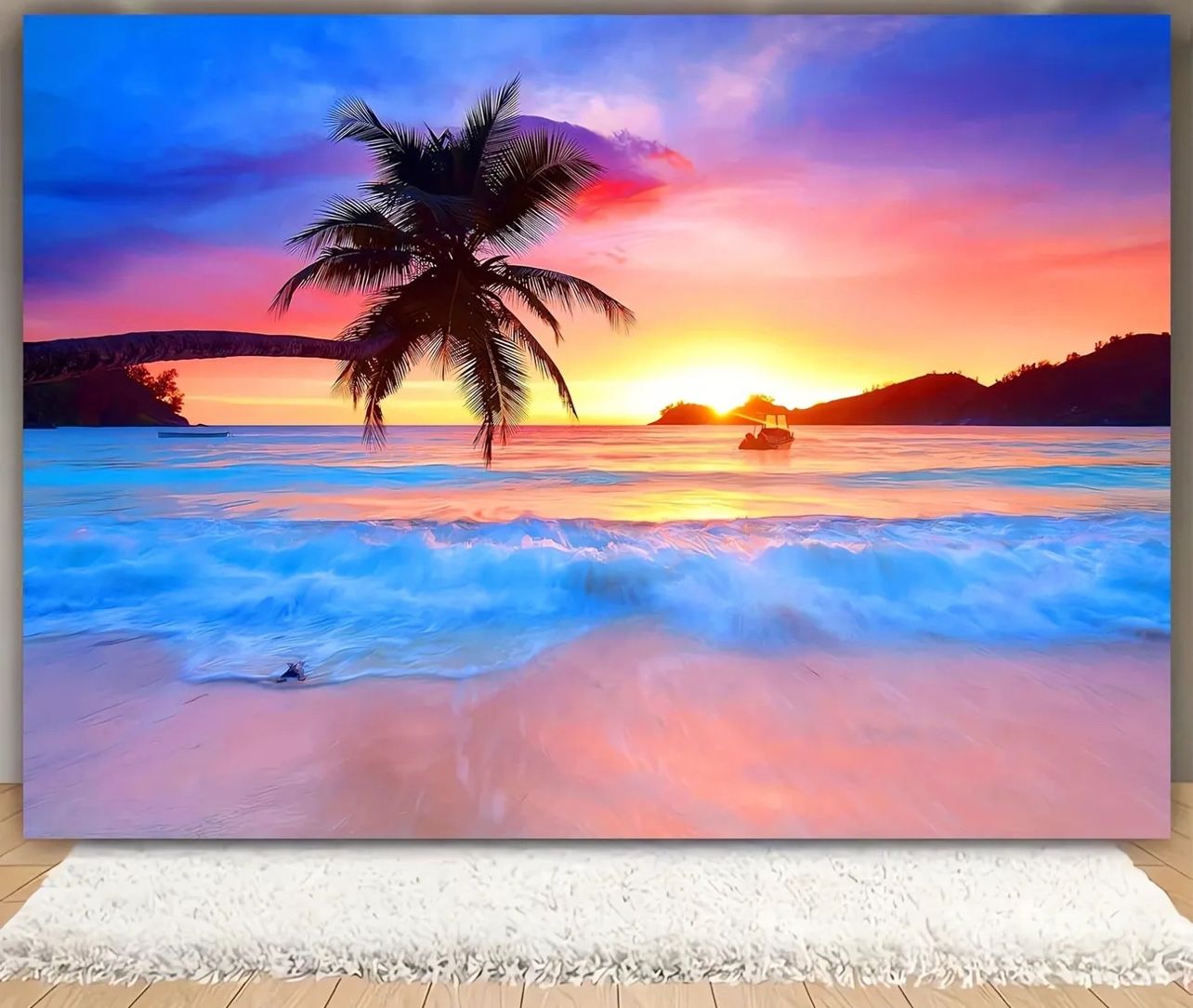 1p, Beach Backdrop Seaside Palm Tree Modern Background Photo Props, Polyester Banner Decor