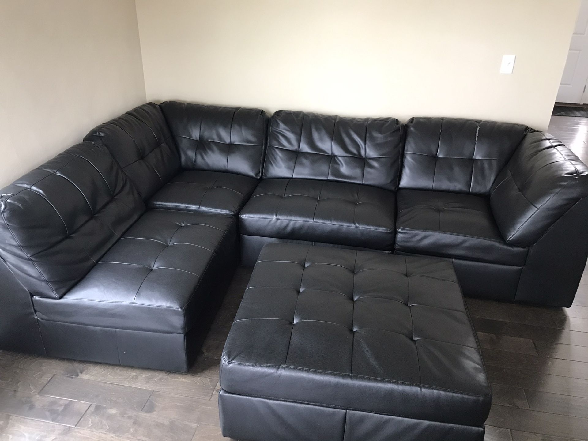 5 piece sectional black leather couch