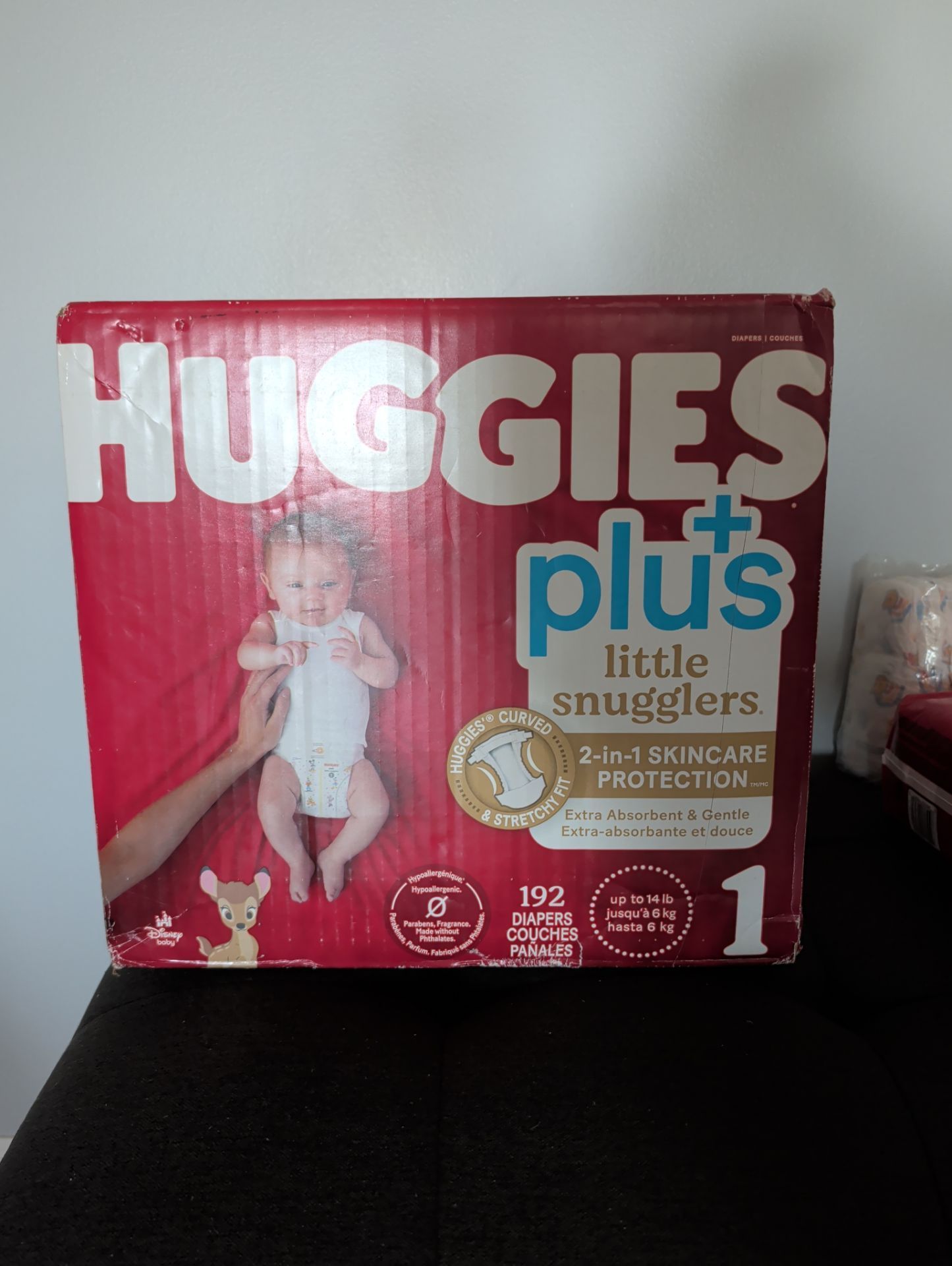 Unopened Huggies diapers (size 1)