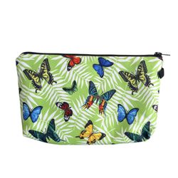 Tropical Butterfly Makeup Pouch Cosmetic Travel Bag Zippered Rainforest Jungle