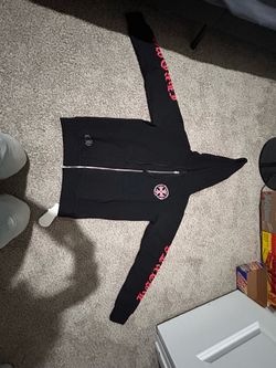 Chrome Hearts Black Zip-Up with Red and White Graphics