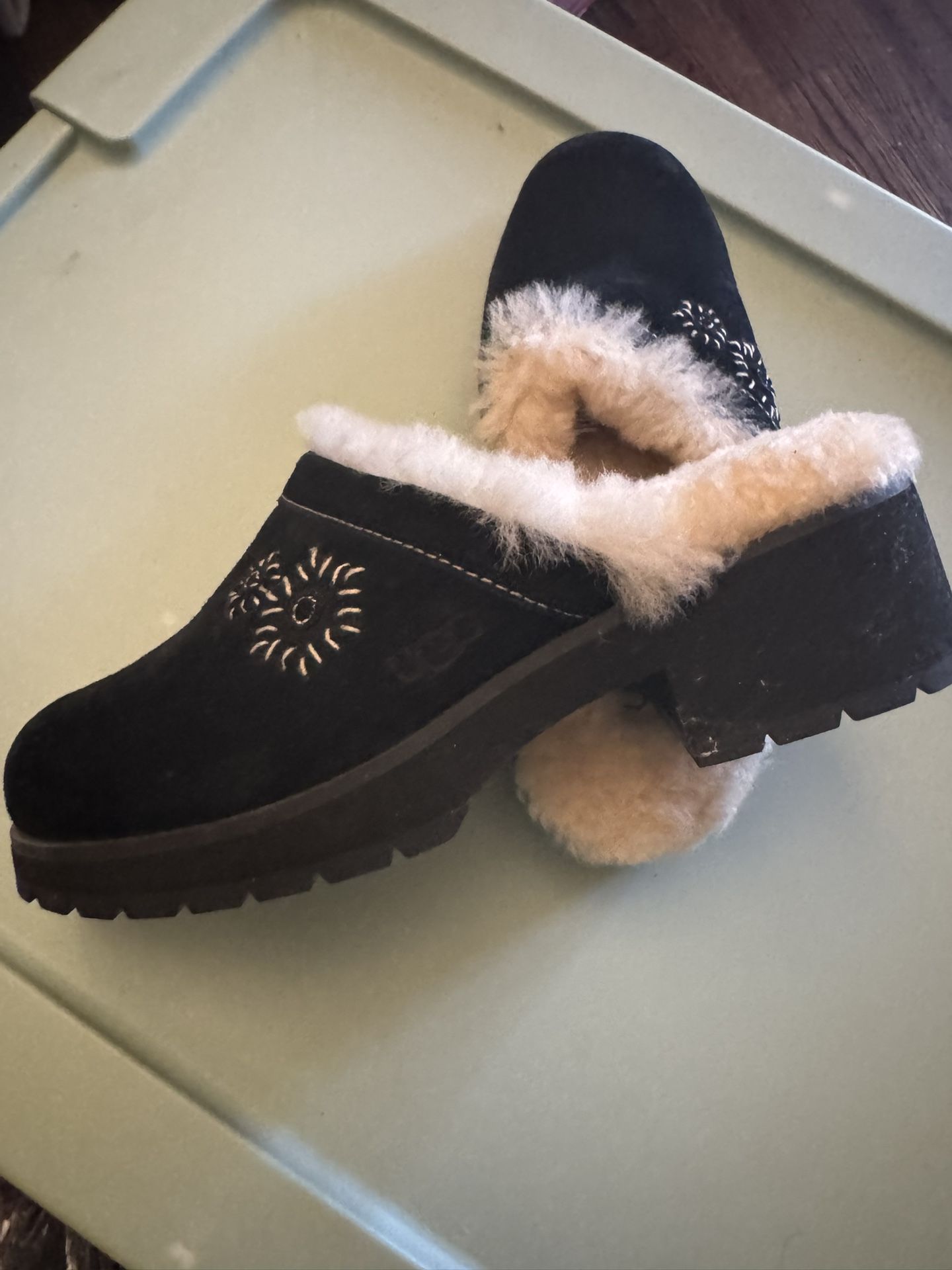 New!!!UGG Australia black suede fur-lined clog shoes