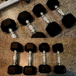 RUBBER DUMBBELLS HEX 15s & 10s DUMBBELL WEIGHTS

