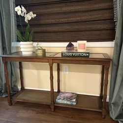 1970’ Mid Century Walnut Console Table W/ Glass