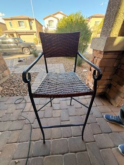 3 bar stools weaved chairs with metal base