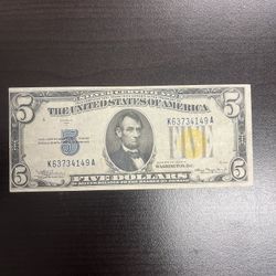 1934 $5 North Africa Yellow Seal Currency