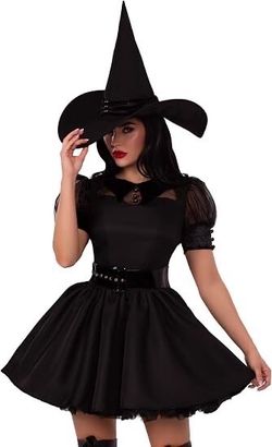 Wednesday Addams Costume Adult S/M – Black Dress & Witch Hat Set