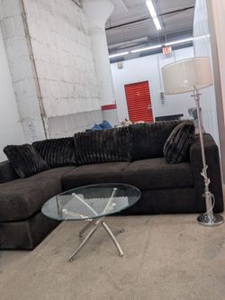 Modern brown 2pc sofa  sectional set with table