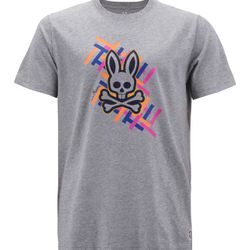 Men's Psycho Bunny Short Sleeve Heather Grey Tee Logo Graphic Shirt T-Shirt