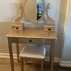 Champagne Gold Vanity Set with Mirror & Stool