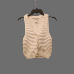 Song Of Style By Aimee Song Women Small White Cardigan Tank Sleeveless V-Neck Knit Sweater Vest