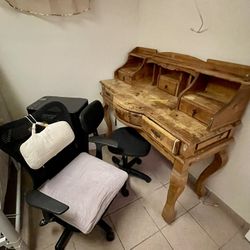 FREE- Wooden Desk and Rolling Chairs