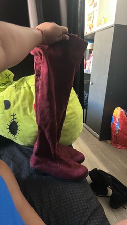Red/ black thigh high boots
