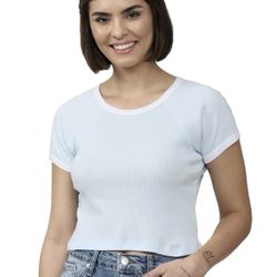 Forever 21 Womens S Solid Crop Top Light Blue