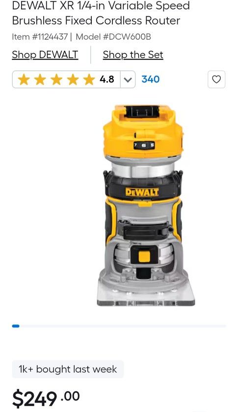 Dewalt 20-volt Max Cordless Brushless Router XR DCW600B Brand New Never Used Tool Only YES ITS AVAILABLE
