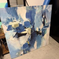 Abstract Blue Canvas Painting, Large Statement Piece