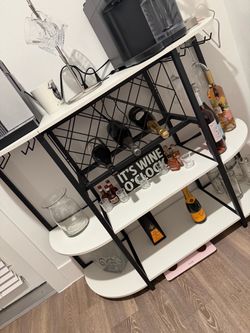 White and Black Metal Bar Cart with Wine Rack
