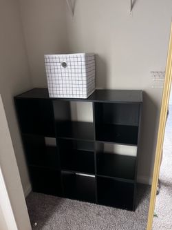 Black cube organizer with bins- needs to be out today great condition