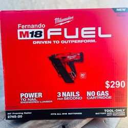 New Milwaukee M18 FUEL 18V Brushless Cordless 30 Degree Framing Nailer (Tool Only). Price is FIRM. $290