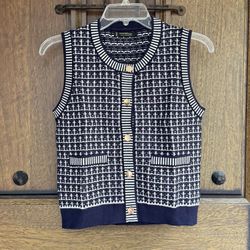Mango Basic Navy and White  Sleeveless Knit Sweater  Size XS