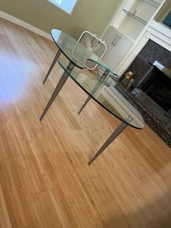Round Glass Dining Table with Metal Legs
