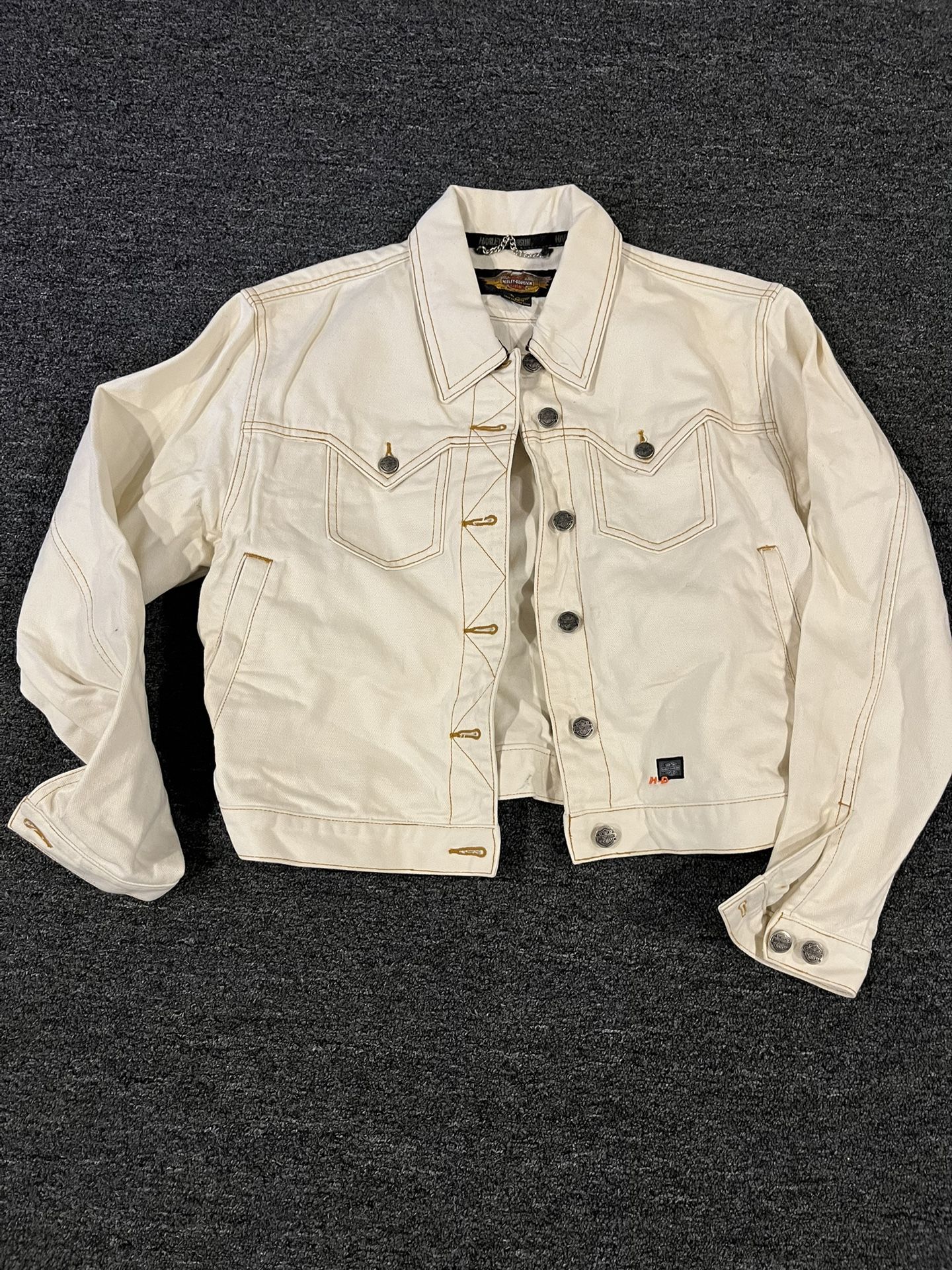 Harley Davidson Cream Denim Jacket Size Med