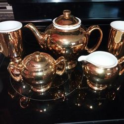 Golden Glo 22k Gold Plated Teapot Set Mccormick/Hall China Co./ Irish Mugs /Bavarian Teacup Set / Demitasse Creamer