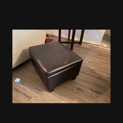 Brown Leather Ottoman / Foot Rest With Storage