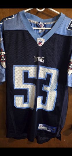 vintage Reebok Tennessee Titans jersey, likely featuring the number 53 associated with former linebacker Keith Bulluck.