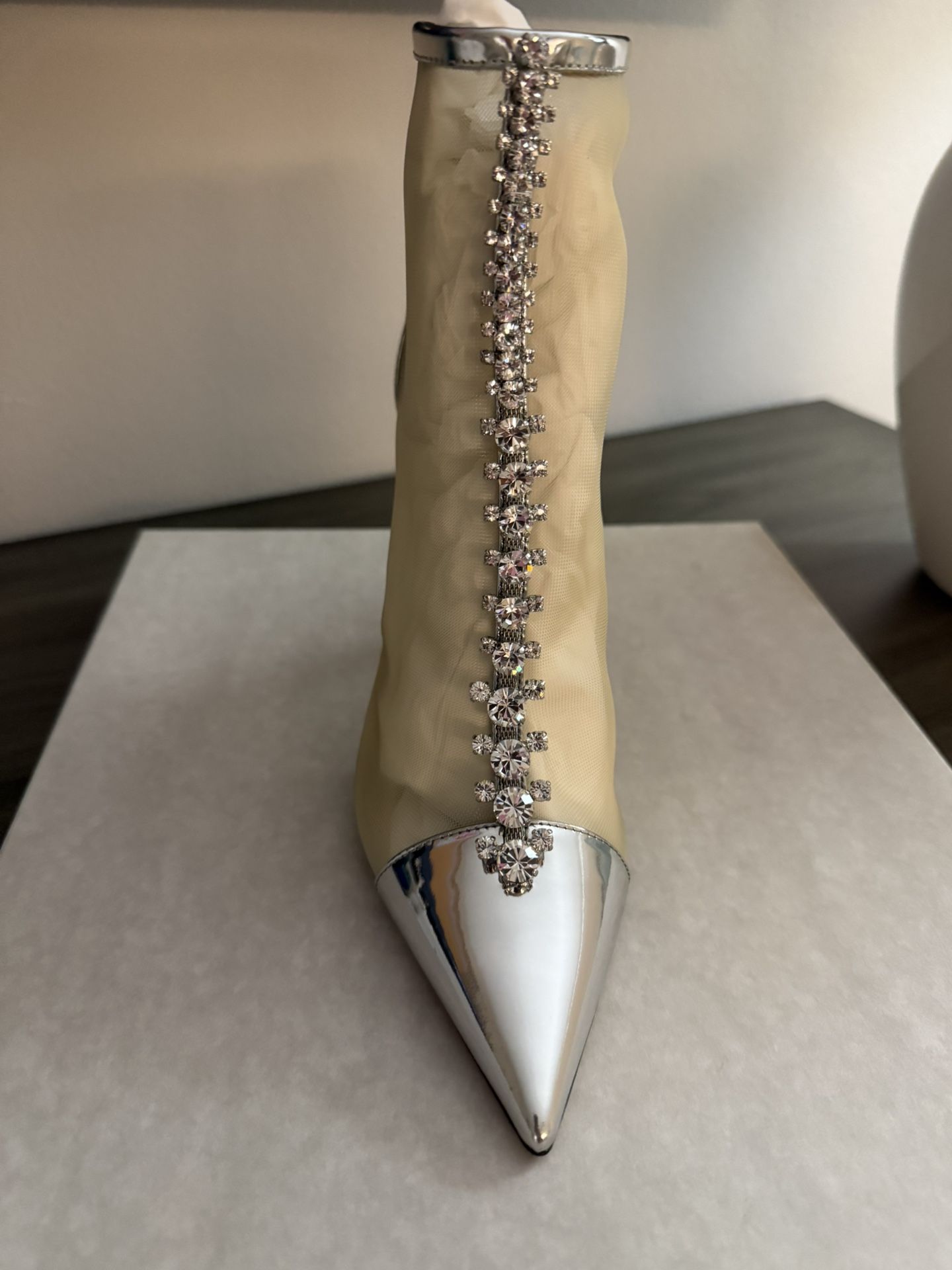 Jimmy Choo Beige and Silver Heeled Boots -38