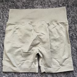 Women's PCHEE BUM Exercise High Waisted Athletic Beige Shorts Size Large