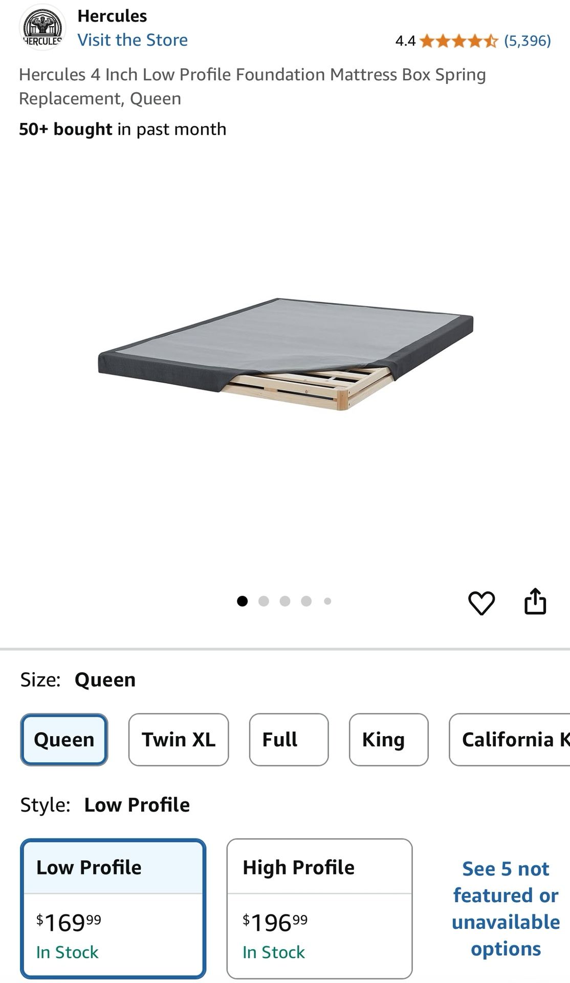 Hercules 4 Inch Low Profile Foundation Mattress Box Spring Replacement, Queen