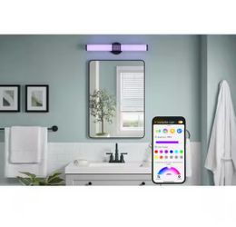 Hampton Bay PENROSE 24 in. SMART Matte Black Perforated LED Vanity Light Wireless Powered by Hubspace 2700K-5000K Night Light Mode=B11-451
