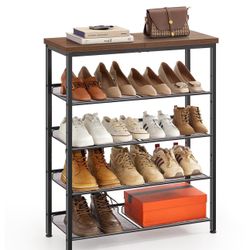 5-Tier Shoe Rack for Entryway and Small Spaces with Wooden Top & Metal Frames, Shoe Storage Organizer with Adjustable Storage Shelves