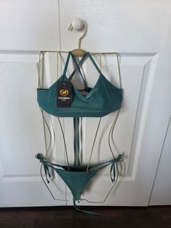 Brand New Colombian Swimwear Teal Shimmer Bikini Set – Size Small