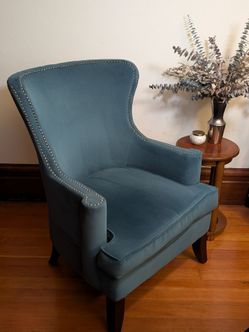World Market Blue Velvet Wingback Accent Chair
