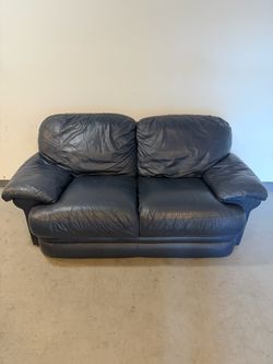 Blue Leather Two-Seat Loveseat Sofa