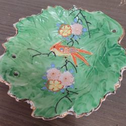 BEAUTIFUL Oriental green Dish Trinket Bowl Hand Painted  Japan RARE