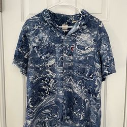 wave print camp collar shirt